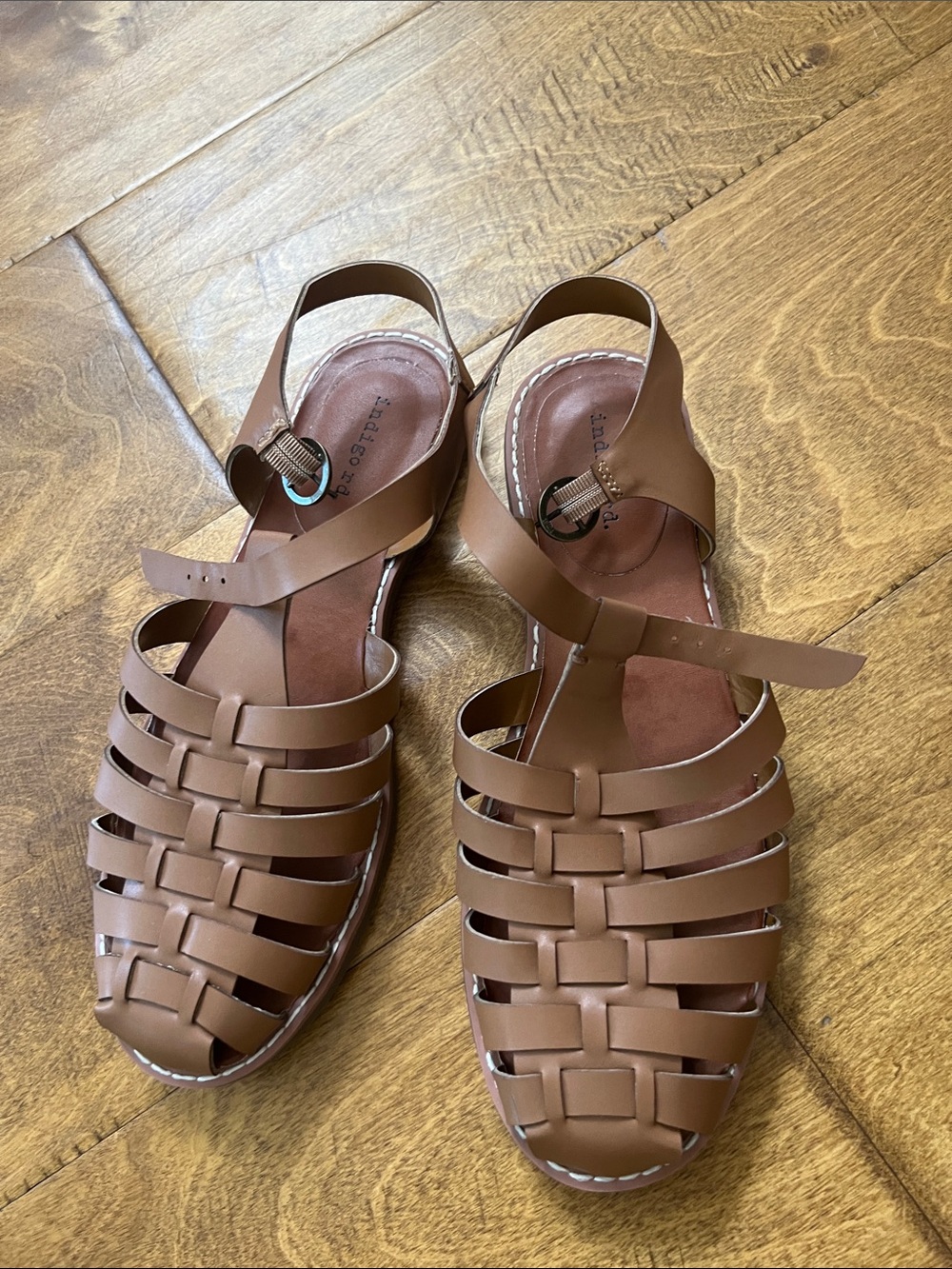 Indigo Brown Woven Leather Slingback Sandals